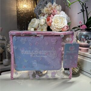 Hello Kitty 50th Anniversary Slim Pouch Set.  Pink and Light Blue
